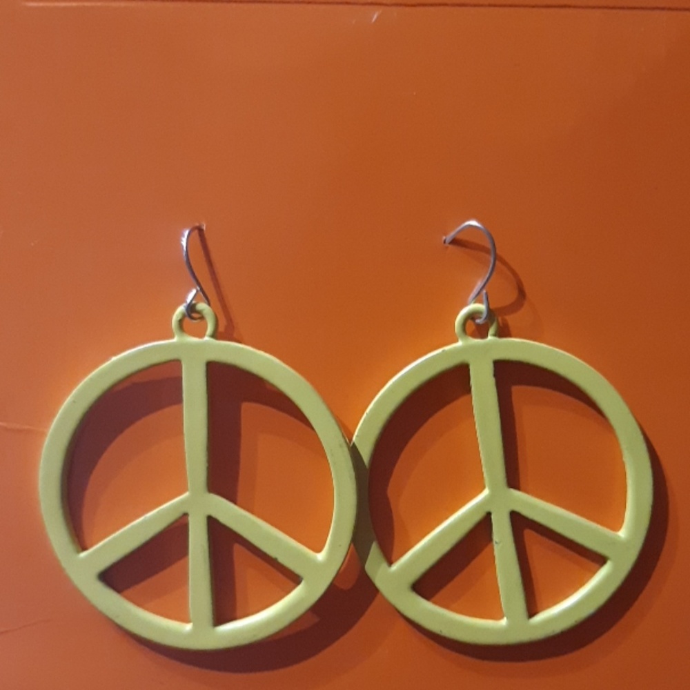 Groovy Yellow Peace Sign Earrings